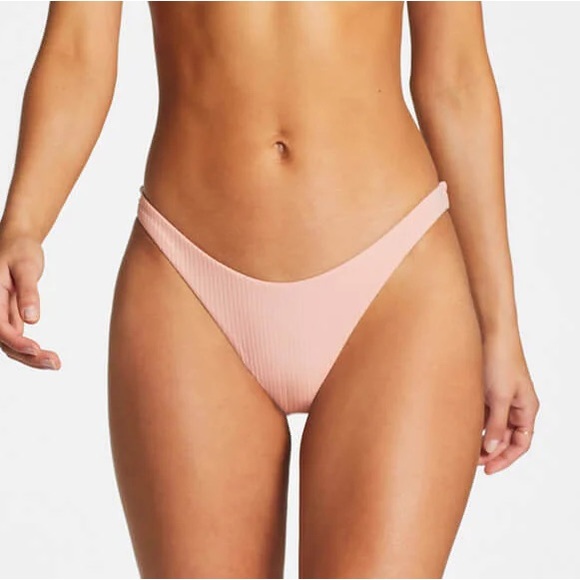 VITAMIN A SWIM California High Leg Bikini Bottom in Pink Coral EcoRib - Picture 1 of 8